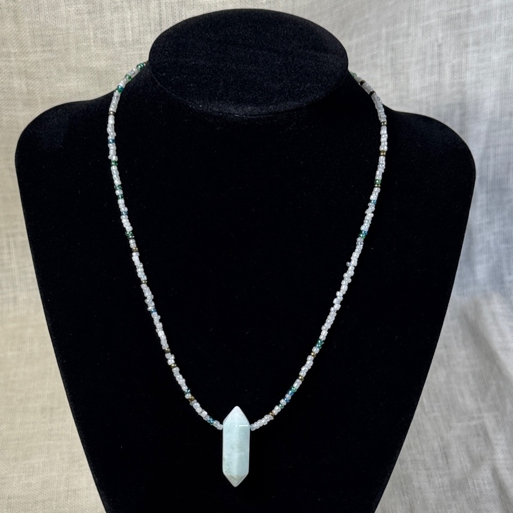 Amazonite Double Pointed Pendant Glass Beaded Necklace Natural Crystal Healing